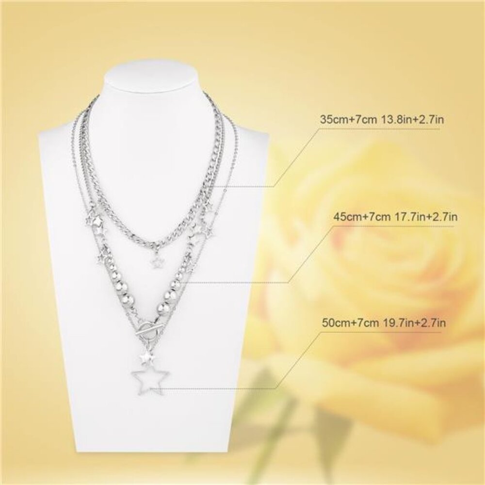 Silver Star Chain Choker Y2K Stackable Chunky Star Pendant Grunge Necklace - Picture 2 of 8